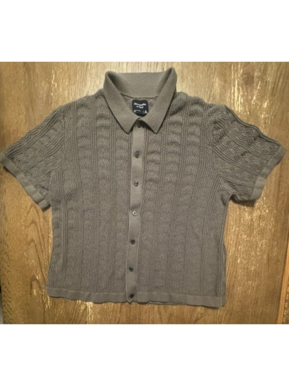 Abercrombie & Fitch Mens Green Cable Knit Button Up Short Sleeve Polo Shirt XL